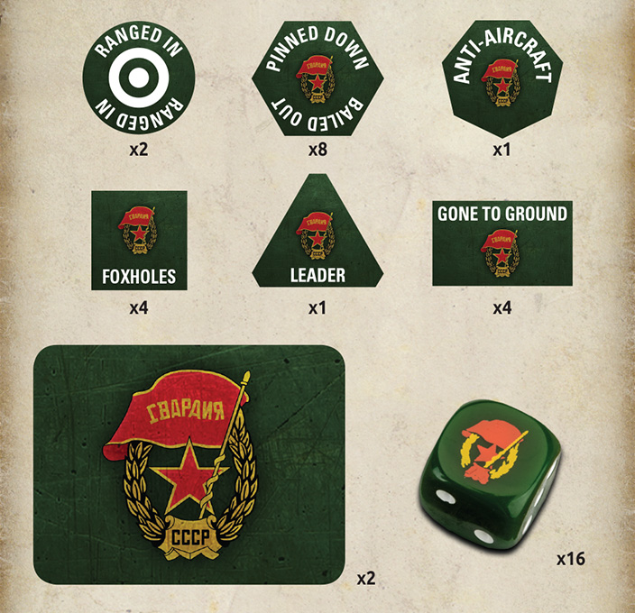 WW2 - Soviet Guards Gaming Set (x20 Tokens, x2 Objectives, x16 Dice) - TD050 — image 1